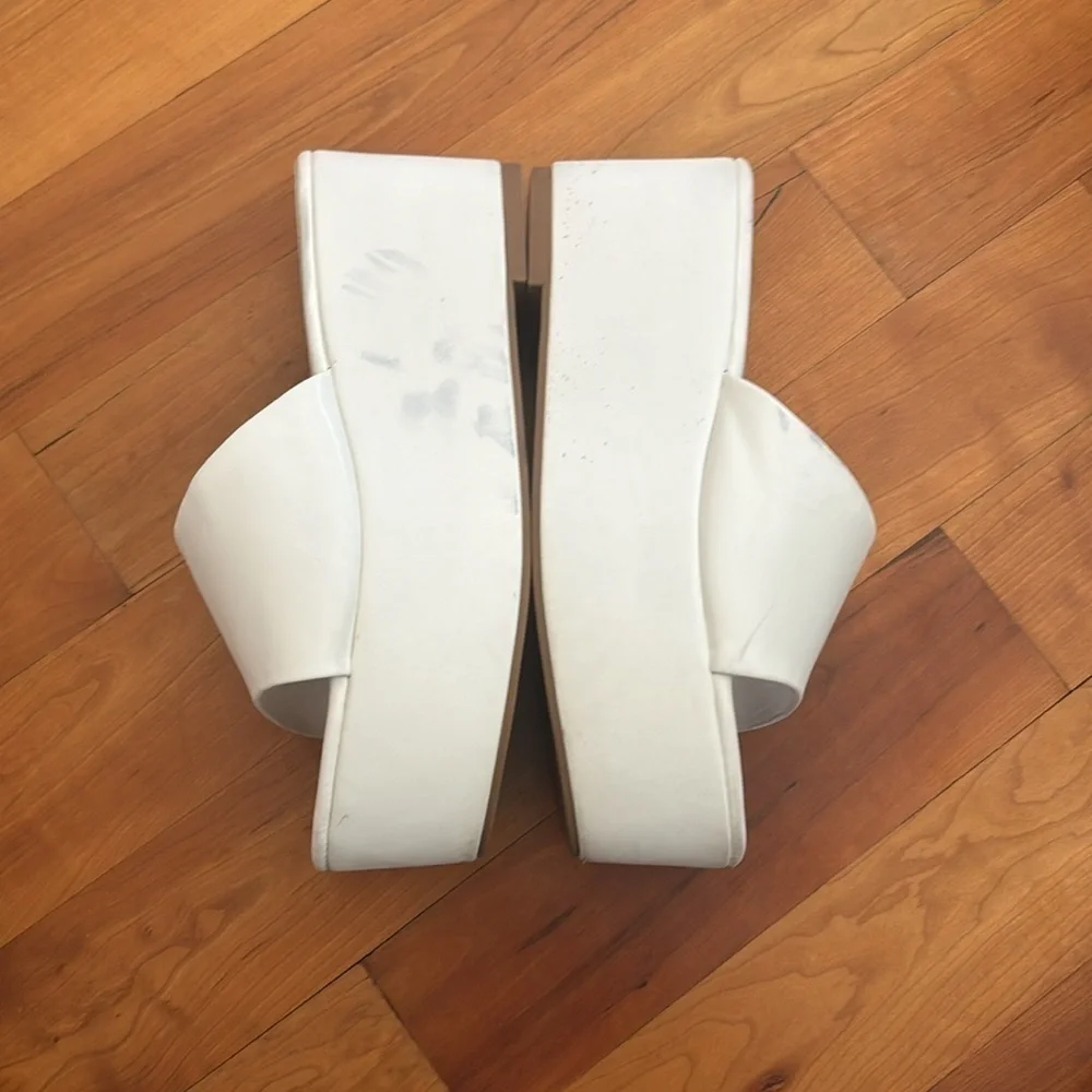 Platform slide sandals white 60s 70s Boho Bohemian platforms shoes